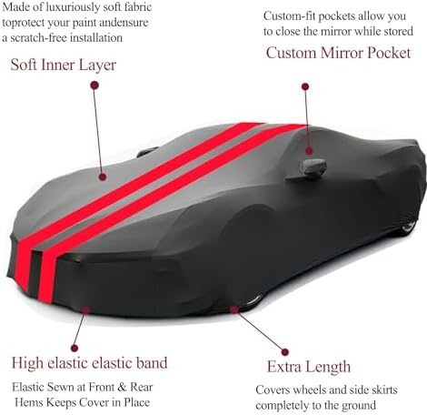 Indoor Car Cover Replace for Corvette C7 2014–2019 Custom-fit Form-Fitting Breathable Stretch Dust-Proof Car Cover for Underground Garage, Car Show（Black+Red） - Image 4
