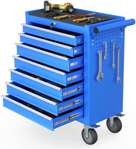7-Drawer Rolling Tool Chest, Tool Box with 4 Wheels and Drawers, High Capacity Detachable Mobile Tool Storage Cabinet for Garage, Workshop, Mechanics and Repair Room (Blue) by Granper%EF%BC%9AGrandPerfect