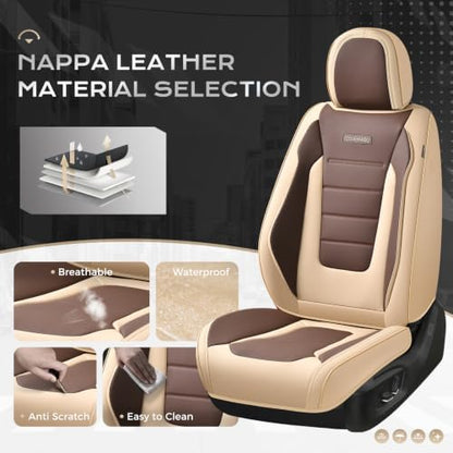 Coverado Car Seat Covers Front, Seat Covers for Cars, Waterproof 2-Pack Car Seat Cushions, Leather Carseat Seat Protectors, Universal Seat Covers Fit for Most Sedans SUV Pick-up Trucks(Beige&Coffee) - Image 2
