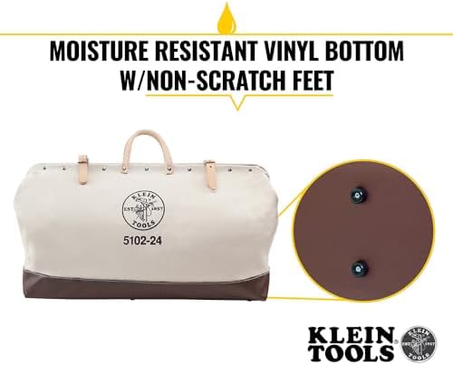 Klein Tools 5102-24 Heavy Duty Natural Canvas Tool Bag, Tool Tote, Multi-Purpose Bag with Wide Hinged Opening and Leather Handles, 24-Inch - Image 3