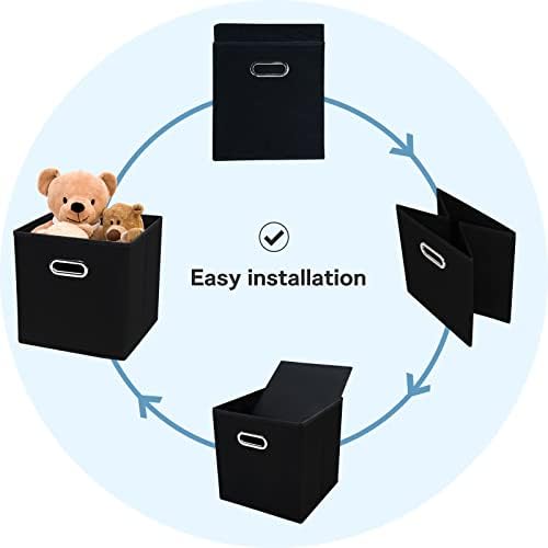 Black Fabric Cubby Storage Bins，13x13x13 Inches ，Cube Organizer Bin Foldable Storage Boxes with Dual Handles Fabric Organizer Box and collapsible Storage basket，Set of 3 ，Black - Image 5