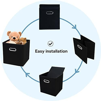 Black Fabric Cubby Storage Bins,13x13x13 Inches ,Cube Organizer Bin Foldable Storage Boxes with Dual Handles Fabric Organizer Box and collapsible Storage basket,Set of 6,Black - Image 5