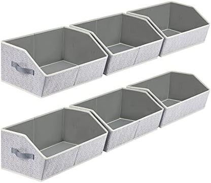 Homsorout Closet Organizers Bins 6 Packs - Large Closet Shelf Organizer with Handles, Fabric Trapezoid Storage Bins, Collapsible Storage Cubes for Clothes, Towels, Light Gray by Homsorout