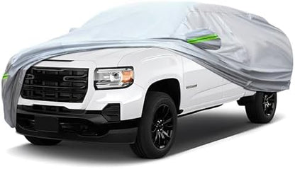 Full Car Cover Universal 6 Layers Outdoor Thicked All Weather Cover, Sunshield, Waterproof, Snow Proof, UV Proof, Scratch Proof, Bird Droppings, 6 Reflective Strips, Fits Pickups up 198"-220" by QUYDDC