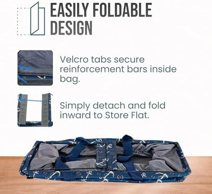 Extra Large Utility Tote Bag - Oversized Collapsible Reusable Wire Frame Rectangular Canvas Basket With Two Exterior Pockets For Beach, Pool, Laundry, Car Trunk, Storage - Anchor - Image 6