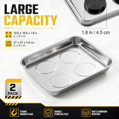 2 Pcs 10.6 x 10.6 Inch Magnetic Trays Square Magnetic Parts Tray - Image 2