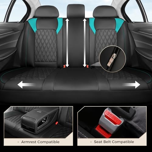 Coverado Seat Covers Full Set, Faux Leather Car Seat Covers for Cars, Waterproof Car Seat Cover, Universal Seat Covers, Car Seat Protector Car Seat Cushion Universal Fit Most Cars Trucks, Black&Blue - Image 6
