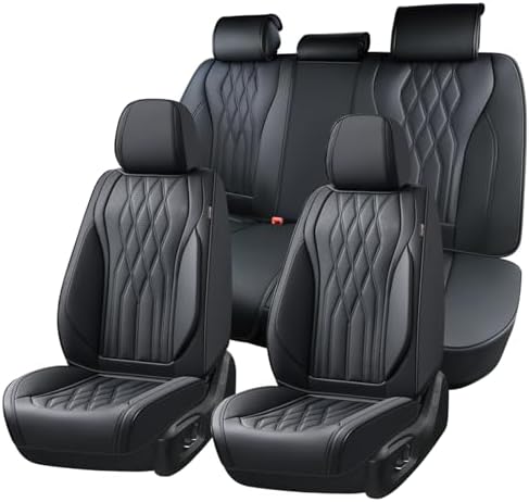 Coverado Seat Covers FullSet, 5 Seats Car Seat Protector, Waterproof Nappa Leather Cushion, Front & Rear Fit for Most Sedans SUV Pick-up Truck-Black by COVERADOAUTO
