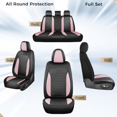 Coverado Car Seat Covers Full Set, Leather Seat Covers for Cars, Waterproof Car Seat Protectors, Front and Back Car Seat Cushions Automotive Seat Covers Universal Fit for Most Cars, Black&Pink - Image 6