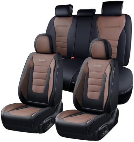 Coverado Car Seat Covers Full Set, Nappa Leather Seat Covers for Cars, Car Seat Protector Car Seat Cushion, Front and Back Seat Protectors Cushions Universal Fit for Most Cars Vehicles(Black&Coffee) by COVERADOAUTO
