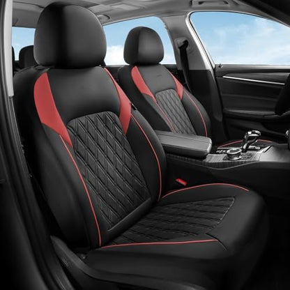 Coverado Automotive Seat Covers, Faux Leather Seat Covers Front Seat, Luxury Car Seat Covers, Seat Cushion, Front Driver Seat Covers, Car Seat Protector Truck Accessories Fit Most Cars, Black&Red by COVERADOAUTO