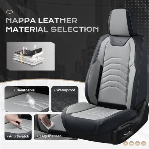 Coverado Car Seat Covers Full Set, Faux Leather Car Seat Covers for Cars, Car Seat Covers Front Seats and Back Car Seat Protector Waterproof, Car Seat Cushion Universal Fit for Most Cars, Black&Gray - Image 2