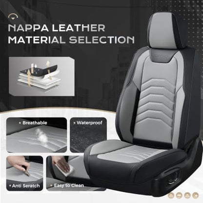 Coverado Car Seat Covers Full Set, Faux Leather Car Seat Covers for Cars, Car Seat Covers Front Seats and Back Car Seat Protector Waterproof, Car Seat Cushion Universal Fit for Most Cars, Black&Gray - Image 2
