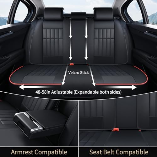 FLORICH Leather Seat Cover, Car Seat Covers Full Set, Waterproof Car Seat Protectors 5 Seats, Front and Rear Seat Covers for Cars, Automotive Seat Protector Fit for Most Cars Trucks - BlackRedLine - Image 4