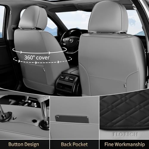 FLORICH Seat Covers, Front Seat Covers 2 PCs, Automotive Seat Cover for Cars, Luxury Leather Universal Seat Cover Accessories Fit for Most Cars SUV Truck Sedans(Grey) - Image 2