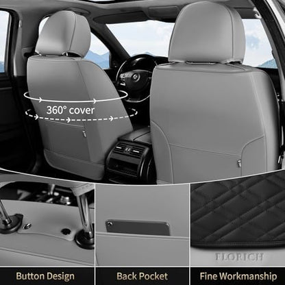 FLORICH Seat Covers, Front Seat Covers 2 PCs, Automotive Seat Cover for Cars, Luxury Leather Universal Seat Cover Accessories Fit for Most Cars SUV Truck Sedans(Grey) - Image 2