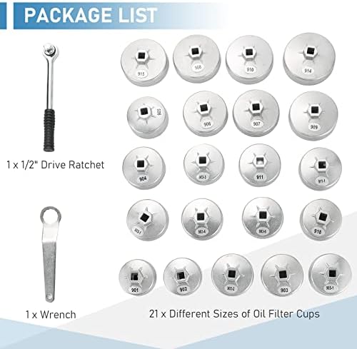 ATPEAM 23pcs Aluminum Alloy Cup Type Oil Filter Cap Wrench Socket Removal Tool Set 1/2" dr. - Image 2