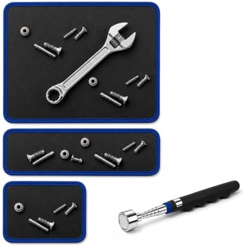 Magnetic Tool Mat Set, 4 Pack Tool Mat Set with Telescoping Pickup Tool | 40LB Strong Magnetic Mat for Tools | Screws & Parts Garage Workshop Organizer for Mechanics & DIY(Blue) by OBVADETechnology