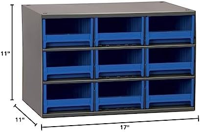Akro-Mils Steel Garage Storage Cabinet, Small Parts Organizer Metal Cabinet for Hardware, Nails, Screws, Bolts, Nuts, and More, 17" W x 11" D x 11" H, 9-Drawer, Gray Cabinet/Blue Drawers (19909) - Image 5