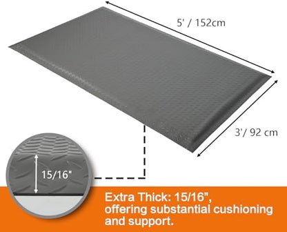 Nisorpa Anti Fatigue Mats Industrial 3' x 5' Ergonomic Standing Mat 15/16" Extra Thick Heavy Duty Commercial Diamond Plate Support Shop Floor Mat for Leg & Back Pain,Grey - Image 3