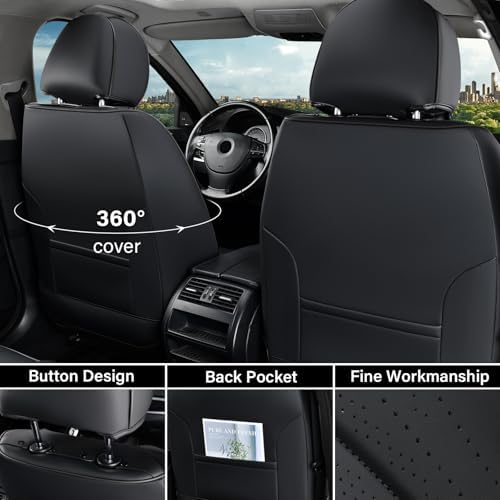 Coverado Car Seat Covers Front Seat, Breathable Nappa Leather Seat Cover, Black Seat Cover for Cars, Luxury Waterproof Car Seat Protector, Front Seat Cushion Universal Fit for Most Vehicles - Image 3