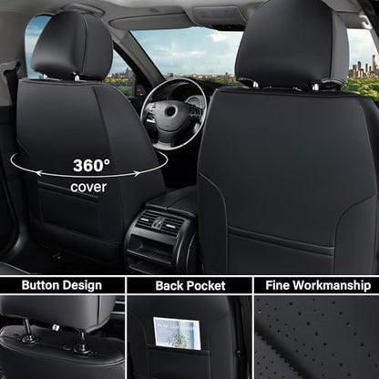 Coverado Car Seat Covers Front Seat, Breathable Nappa Leather Seat Cover, Black Seat Cover for Cars, Luxury Waterproof Car Seat Protector, Front Seat Cushion Universal Fit for Most Vehicles - Image 3