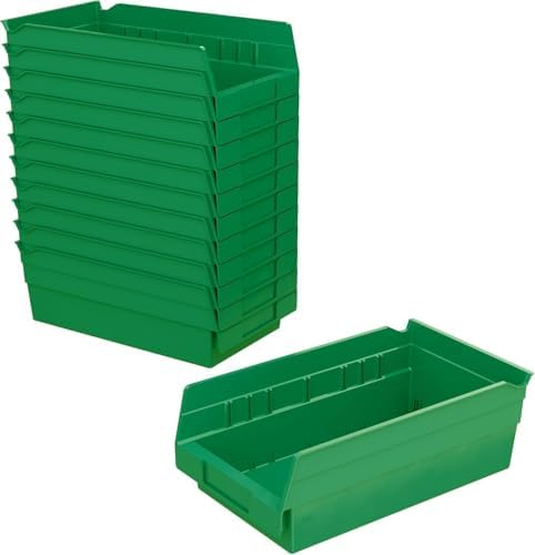 Akro-Mils 30130 Heavy Duty Plastic Shelf Bins, 12"x 6.5"x 4", Green, 12-Pk by Akro-Mils