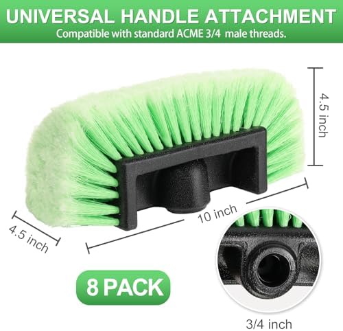 Vesici 8 Pcs Car Wash Brush Head with Soft Detailing Bristle Flow Thru Car Cleaning Brush Exterior Cars Wash Equipment for Auto Truck RV Boat Camper Washing, 10 Inch (Green) - Image 2