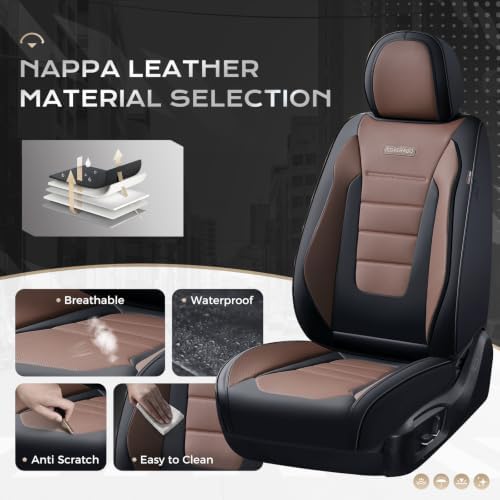 Coverado Car Seat Covers Full Set, Nappa Leather Seat Covers for Cars, Car Seat Protector Car Seat Cushion, Front and Back Seat Protectors Cushions Universal Fit for Most Cars Vehicles(Black&Coffee) - Image 2