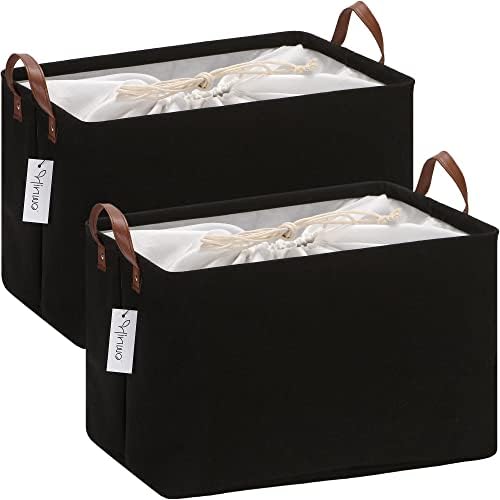 Hinwo 31L Large Canvas Storage Bin with Lid and Handles, 2-Pack by Hinwo