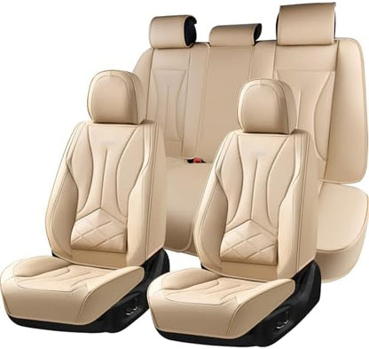 FLORICH Seat Cover, Leather Car Seat Covers Full Set, Waterproof Car Seat Protectors 5 Seats, Front and Rear Seat Covers for Cars, Automotive Seat Protector Fit for Most Sedans SUV Truck - Beige by FLORICH
