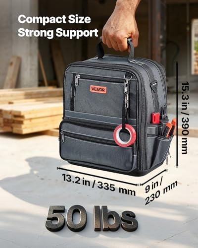 VEVOR Tool Bag, 13.2 Inch, 34-Pocket Portable Large Tool Box Organizer Storage, Carry Toolbox with Hard Plastic Base, Large Zipper, Adjustable Shoulder Strap, for Men Women Dad Husband Fathers Day - Image 3