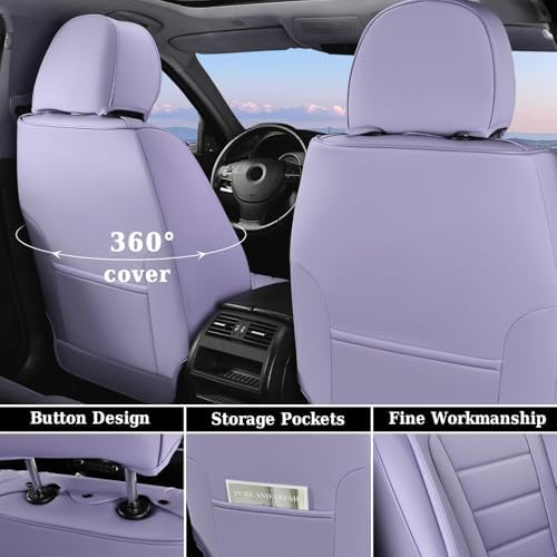 Coverado Car Seat Covers Front, Seat Covers for Cars, Waterproof Car Seat Cushions, 2-Pack Leather Carseat Seat Protectors, Universal Seat Covers Fit for Most Sedans SUV Pick-up Trucks(Purple) - Image 4
