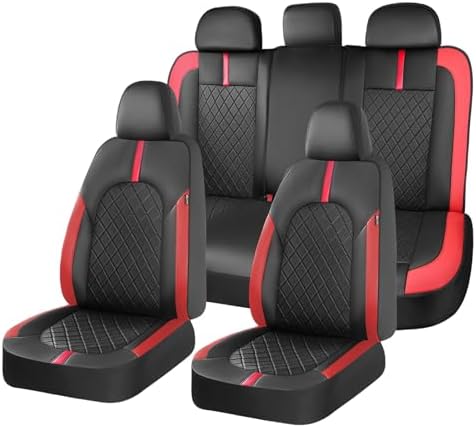 Coverado Red Car Seat Covers Full Set, Waterproof Front Seats Back Seat Cover, Leather Car Seat Cushion Universal Fit for Most Cars by COVERADOAUTO
