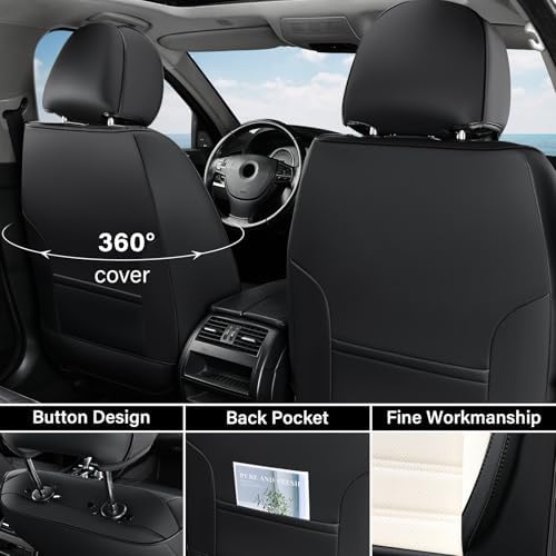 Coverado Waterproof Nappa Leather Car Seat Covers, Automotive Seat Covers，Front Car Seat Cushion & Car Seat Protector, Seat Covers Universal Fit for Most Cars, SUVs,Trucks,Black&White - Image 2