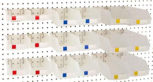 Pegboard Bins - Set of 18, Clear - Hooks to Any Peg Board - Organize Hardware, Accessories, Attachments, Workbench, Garage Storage, Craft Room, Tool Shed, Hobby Supplies, Small Parts… by RightArrange