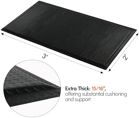 Nisorpa Anti Fatigue Mats Industrial 2' x 3' Ergonomic Standing Mat 15/16" Extra Thick Heavy Duty Commercial Diamond Plate Shop Floor Mat Support for Leg & Back Pain, Black - Image 3
