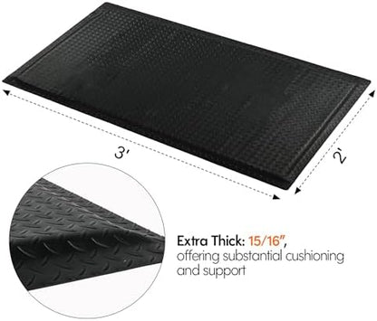 Nisorpa Anti Fatigue Mats Industrial 2' x 3' Ergonomic Standing Mat 15/16" Extra Thick Heavy Duty Commercial Diamond Plate Shop Floor Mat Support for Leg & Back Pain, Black - Image 3