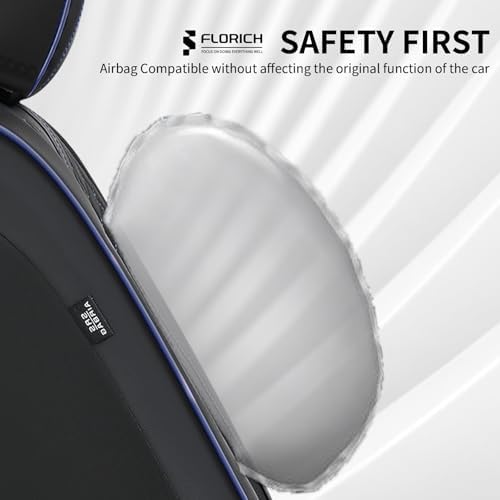 FLORICH Automotive Car Seat Covers Front Seat, Leather Car Seat Cover 2 Pack Waterproof Front Seat Covers Full Coverage Driver Seat Protector Universal Fit for Most Cars SUV Trucks, Black&Blue Line - Image 4