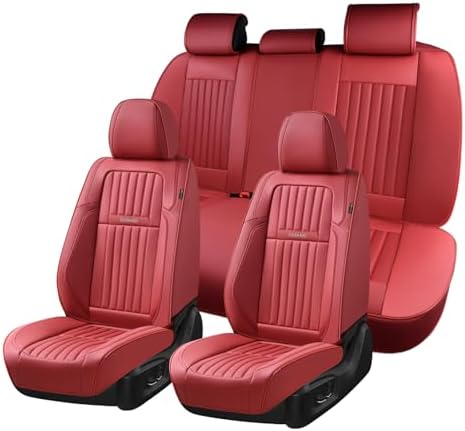 Coverado Car Seat Covers Full Set, Seat Covers for Cars, Car Seat Cover, Car Seat Protector, Leather Car Seat Cushion, Waterproof Car Seat Covers Front Seats and Back Fit for Most Cars(Red) by COVERADOAUTO