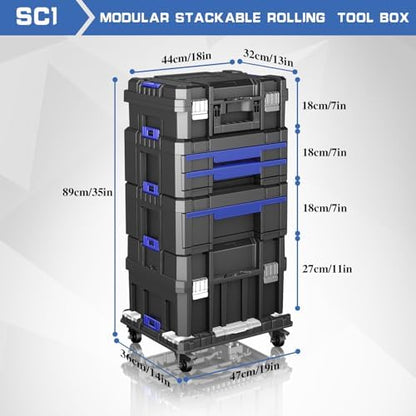 AIRAJ 5 Tier Stackable Tool Box with Wheels, Rolling Tool Box with Drawers - Image 2