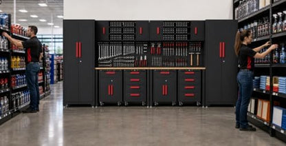 12-PC Heavy Duty Steel Garage Storage Cabinet System & Bench,Red - Image 6