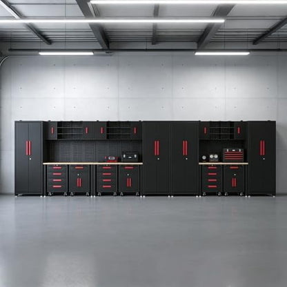 20Pcs Garage Cabinet Storage Systemwith Metal Cabinet,Red - Image 7