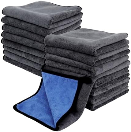24 Pcs Microfiber Cleaning Towels 15.75 Inch Auto Detailing Absorbent Towels 800 GSM Thick Plush Microfiber Cleaning Cloth Dusting Cloth for Kitchen Window Cars (Grey and Blue) by PEDOBALI