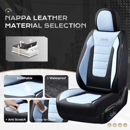 Coverado Car Seat Covers Full Set, Nappa Leather Seat Covers for Cars, Car Seat Protector Car Seat Cushion, Front and Back Seat Protectors Cushions Universal Fit for Most Cars (Black&Light Blue) - Image 2