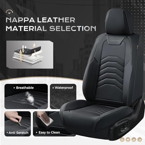 Coverado Car Seat Covers Front Seats, 2-Pack Black Seat Covers for Cars, Waterproof Leather Car Seat Covers for Cars, Car Seat Protector Car Seat Cushion Universal Fit for Most Cars Trucks SUV - Image 3