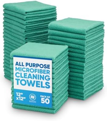 Microfiber Wholesale 12" x 12" Cleaning Cloths (50 Pack) - Reusable Towels, Wash Rags, Dust Cloth, All-Purpose: Kitchen, Dish, Cars, Shop, Glass (Green) by MicrofiberWholesale