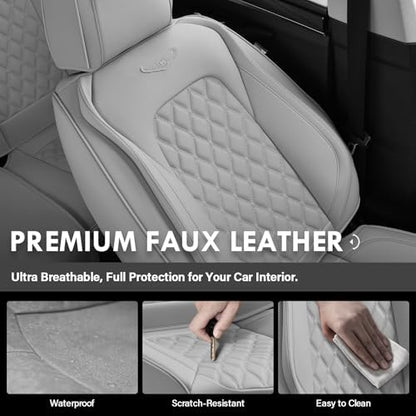 Coverado Full Set Car Seat Covers, Luxury Faux Leather Waterproof Seat Covers, Gray Car Seat Protectors, Universal Fit, Leather Seat Cushions for Cars-Gray - Image 6