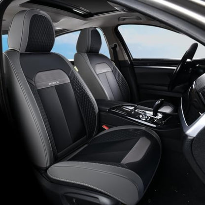 FLORICH 2 Pair Car Seat Covers, Luxury Leather Seat Covers Universal Anti-Slip Driver Seat Cover, Automotive Vehicle Seat Covers fit for Trucks Vans SUVs Sedans (2 Packs, Gary&Black) by FLORICH