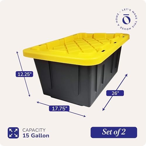 HOMZ Durabilt Plastic Storage Bins with Lids, 15 Gal, Black/Yellow, 2 Pack - Image 4